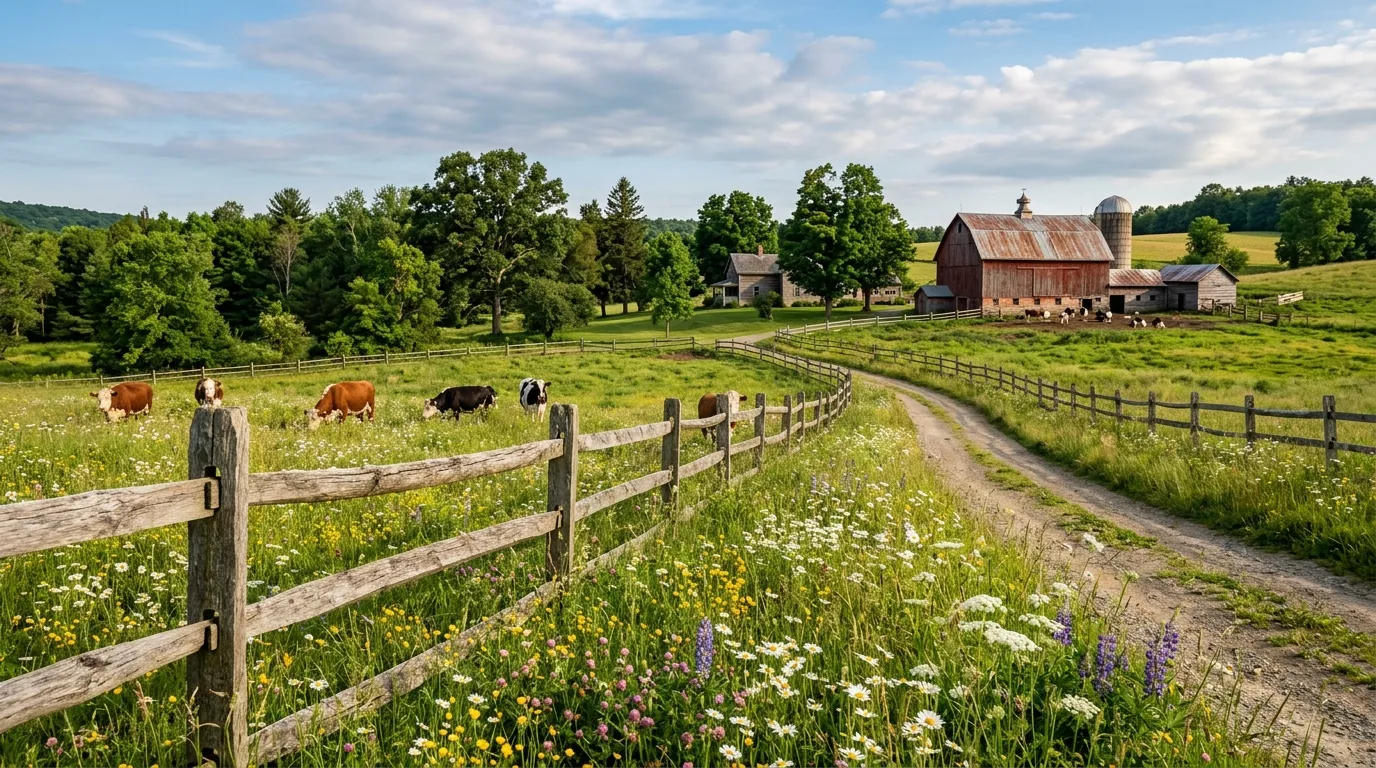 Rustic Farm With Split-Rail Fencing